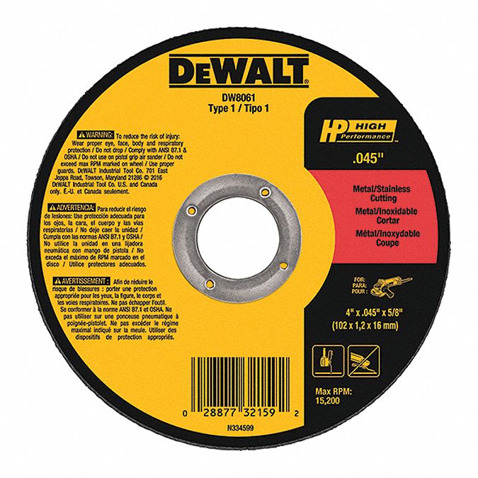 Abrsv Cut Whl, 4In D, 0.045In T, 5/8In AH