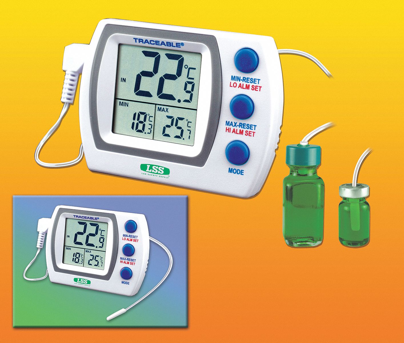 Thermistor Thermometer, -58 to 158F, LCD