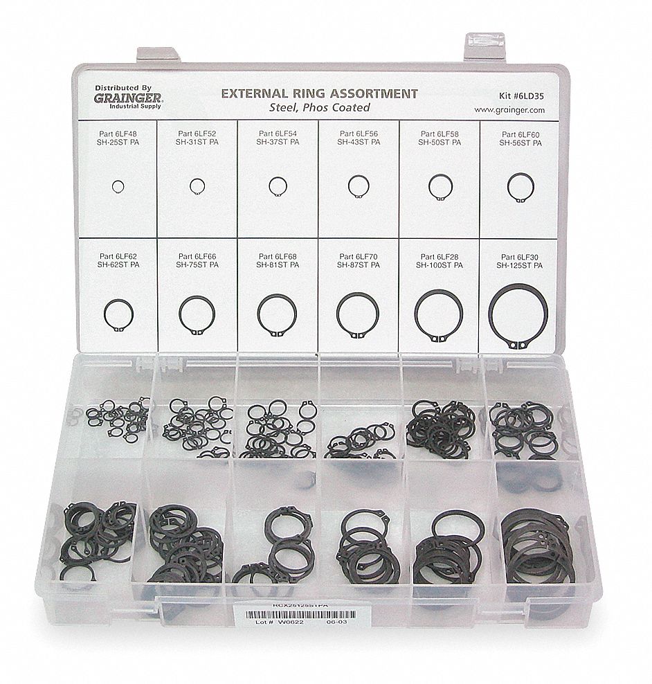 Ext Retain Ring Asst, 240 Pc, 12 Szs