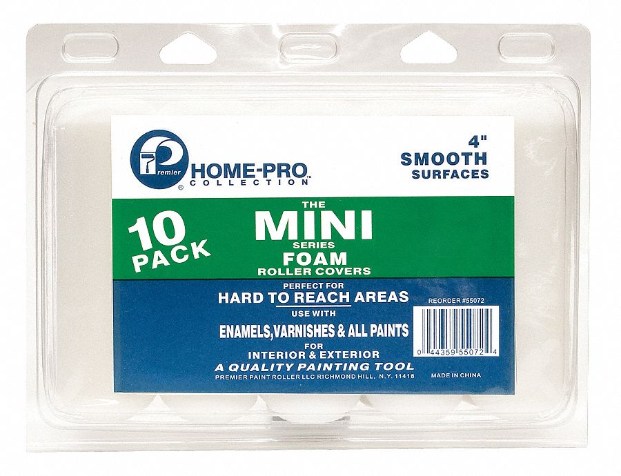 Mini Paint Roller Cover, Foam, 4 In, PK 10
