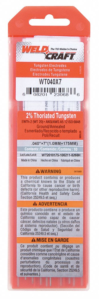 Tungsten Electrode, Thoriated, 0.04In, Pk10