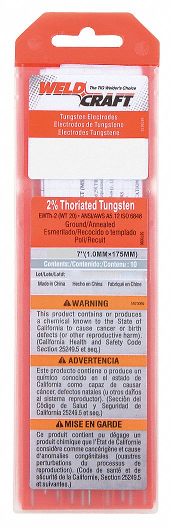Tungsten Electrode, Thoriated, 1/8In, Pk10