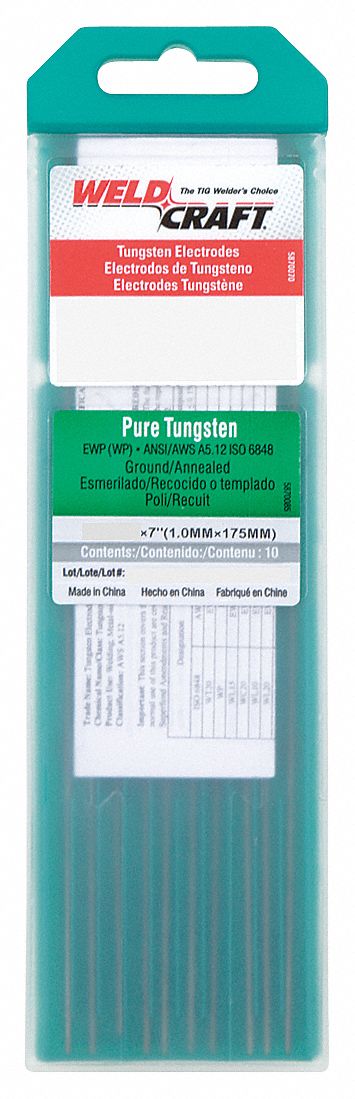 Tungsten Electrode, Pure, 1/16In, Pk10