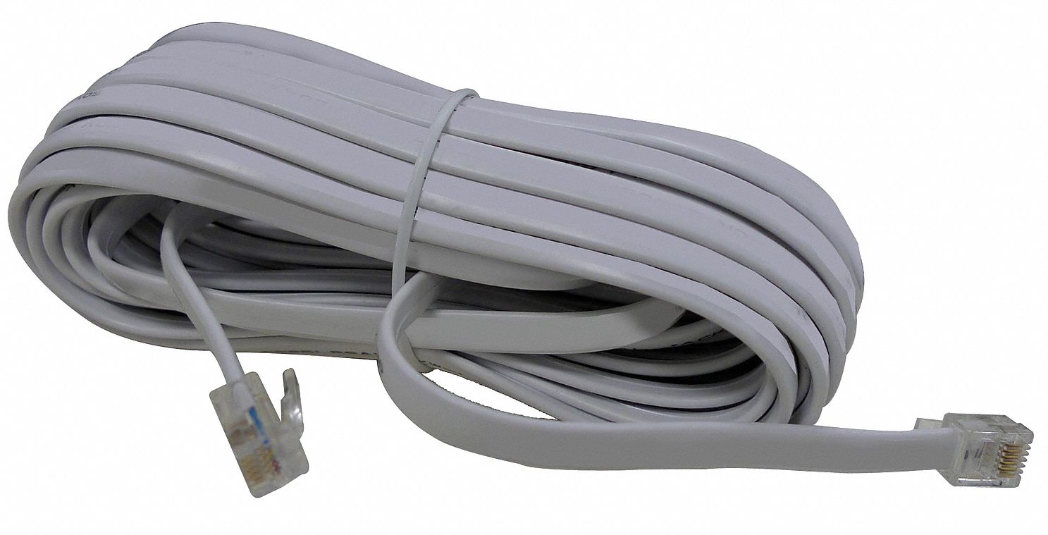 Modular Telephone Cord, 6 Wire, Line, Flat, White, 25 ft.