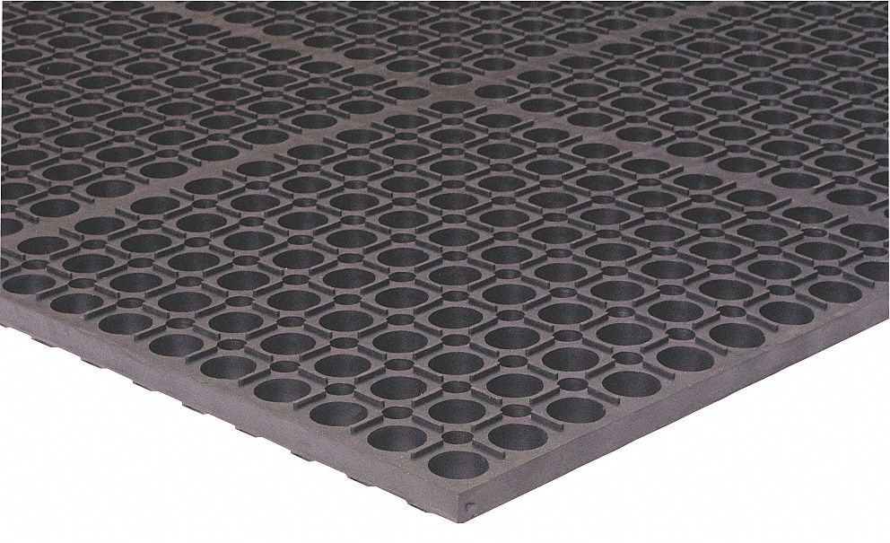 Drainage Mat, Rubber, Black, 3x10 ft.