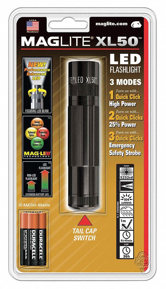 Flashlight, LED, 3 Mode, 3 AAA, Black