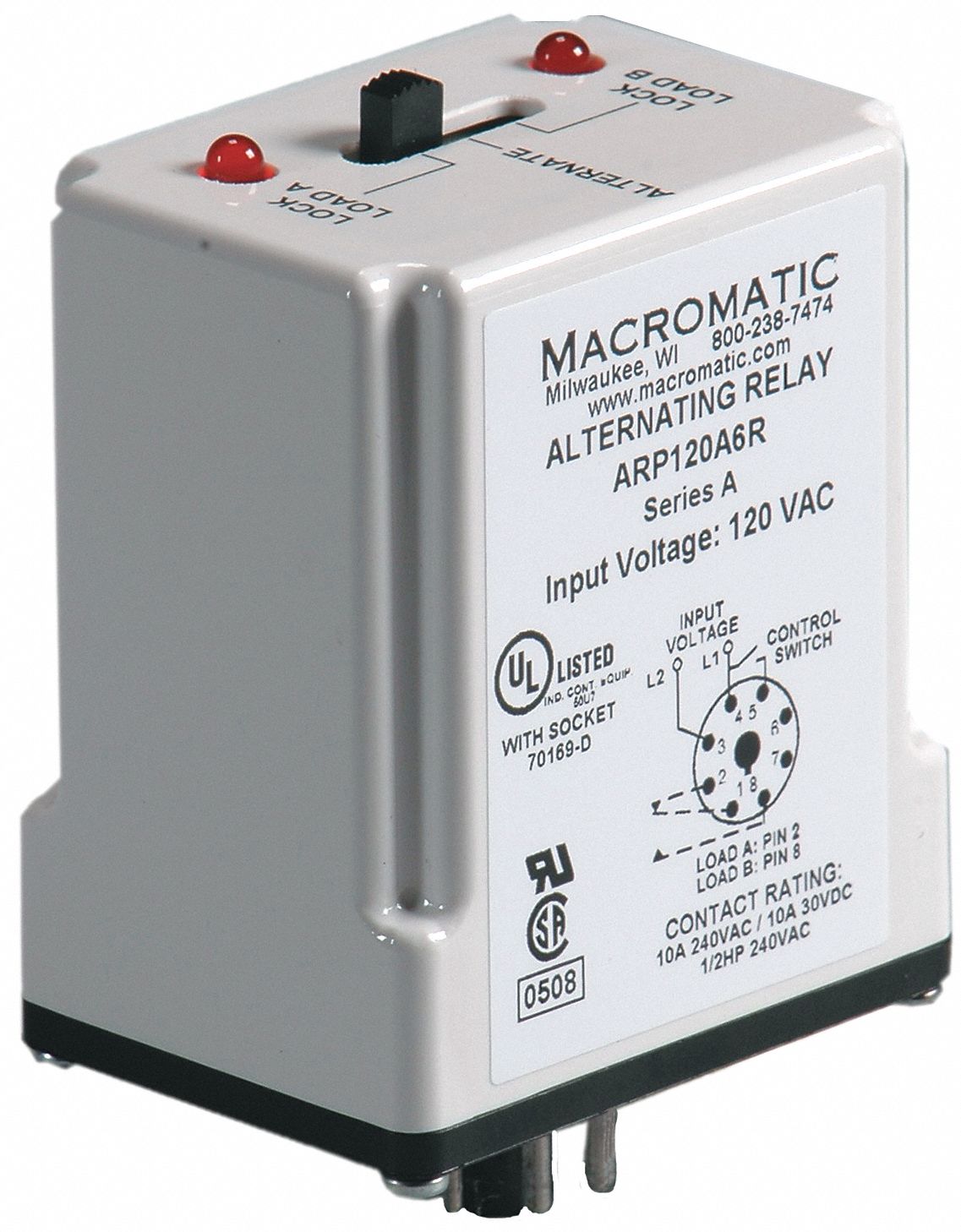 Alternating Relay, SPDT, 120VAC, 10A, 8 Pin