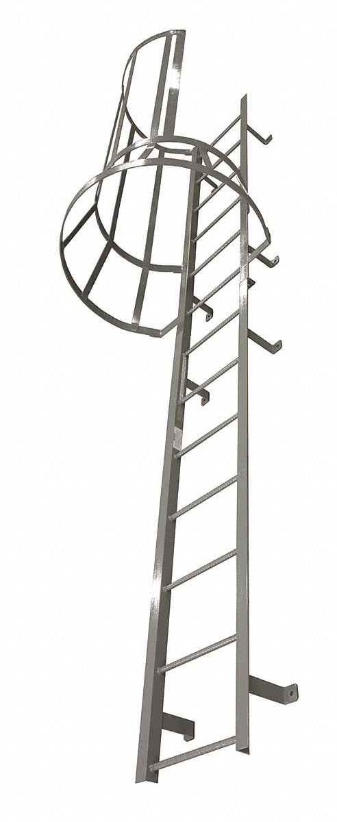 Fixed Ladder w/Safety Cage, 14 ft. 3 In H