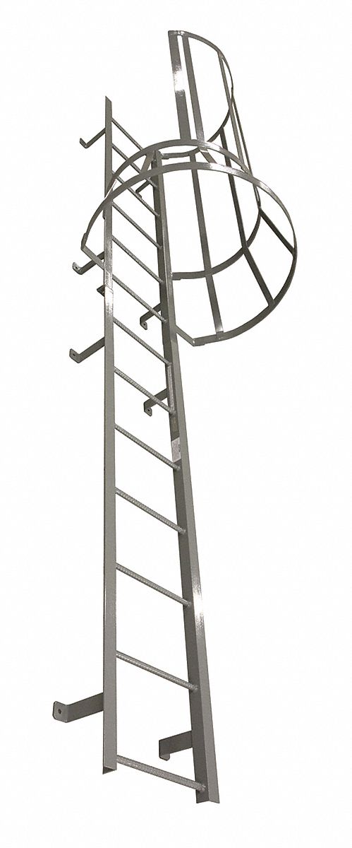 Fixed Ladder w/Safety Cage, 16 ft. 3 In H