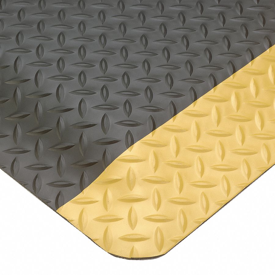 Anti-Fatigue Mat, Dry Area, Blk/Ylw, 3x5 ft