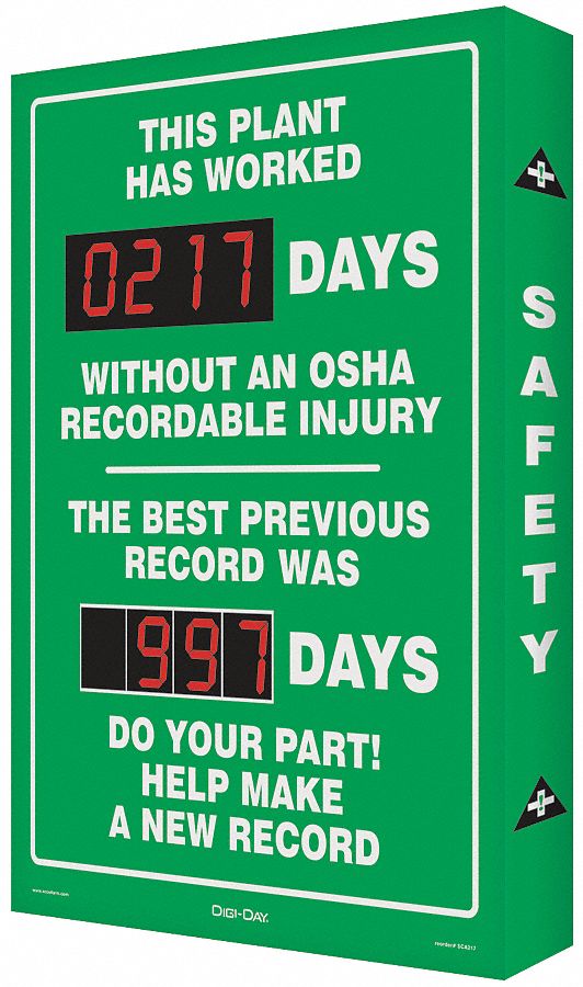 Safety Record Signs, 36 x 24In, AL, ENG