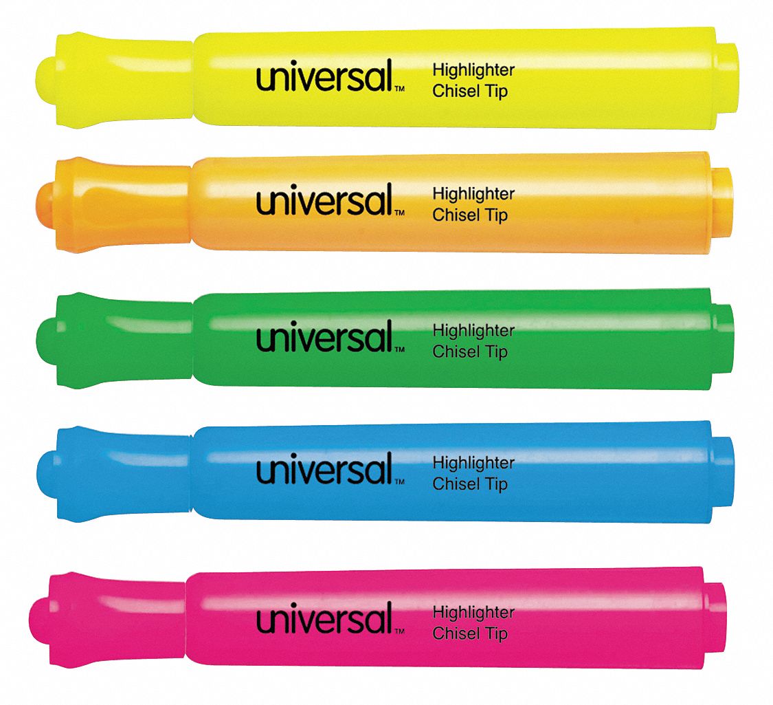 Highlighter, Tank, Chisel, Assorted, PK 5
