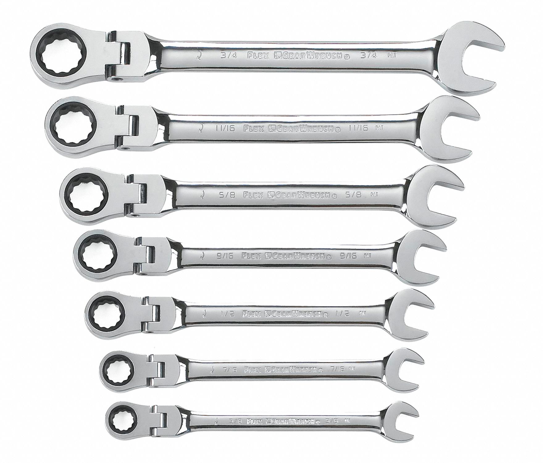 Ratcheting Wrench Set, SAE, 12 pt., 7 PC