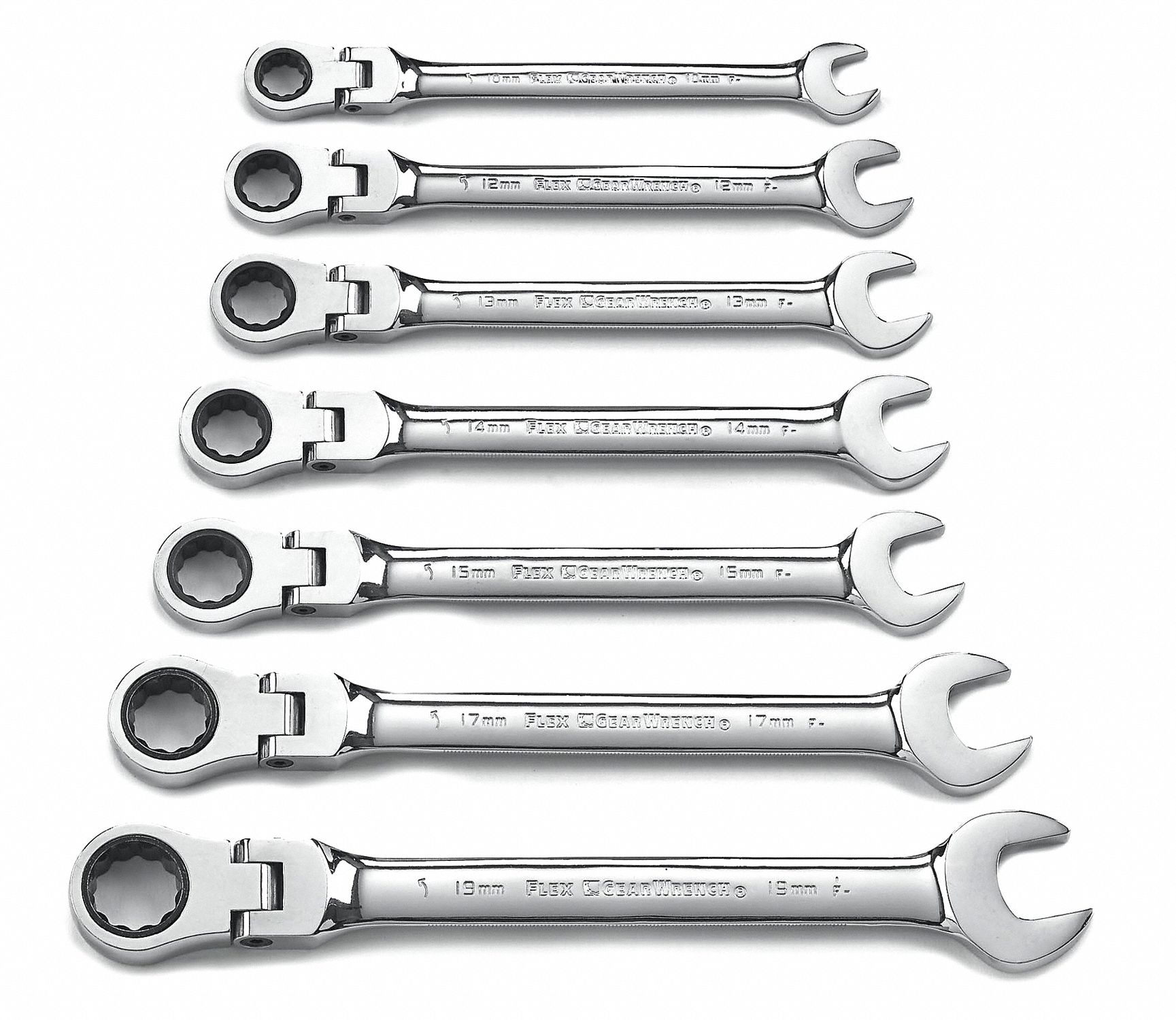 Ratcheting Wrench Set, Metric, 12 pt., 7 PC