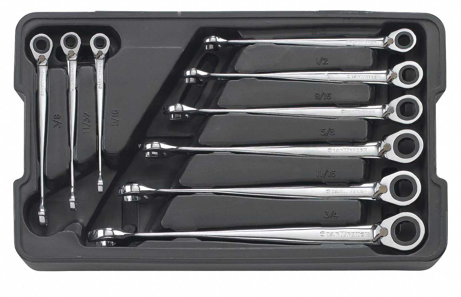 Ratcheting Wrench Set, SAE, 12 pt., 9 PC