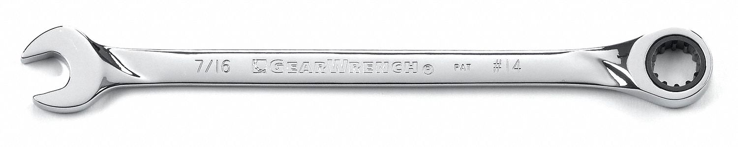 Ratcheting Combo Wrench, 7/16 in., Spline