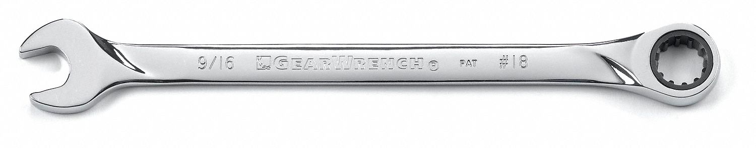 Ratcheting Combo Wrench, 9/16 in., Spline