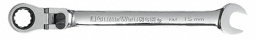 Ratcheting Combo Wrench, 15mm, Flexible