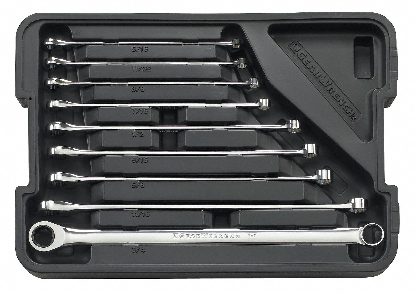 Ratcheting Wrench Set, SAE, 12 pt., 9 PC
