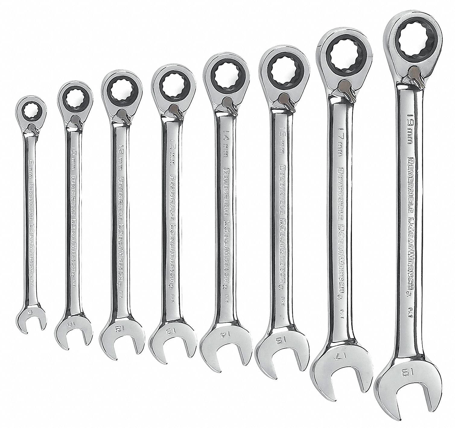 Reversible Wrench Set, Metric, 12 pt., 8 PC