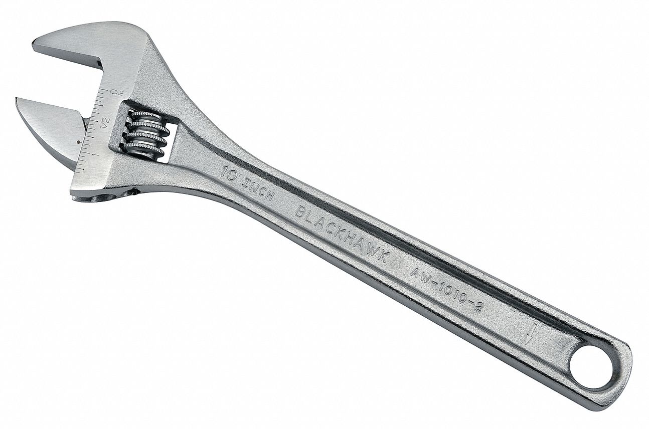 Adjustable Wrench, 10 in., Chrome, Plain