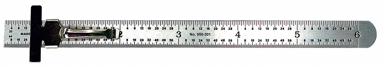 Pocket Rule, Stl, Inch, 32nds, 64ths, 6 In L