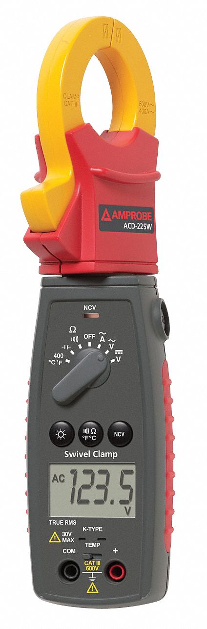 Digital Clamp On Ammeter, 600V, TRMS