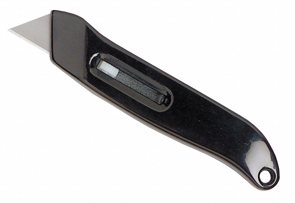 Utility Knife, 5-3/4 x 1-1/8 In, Stl, Black