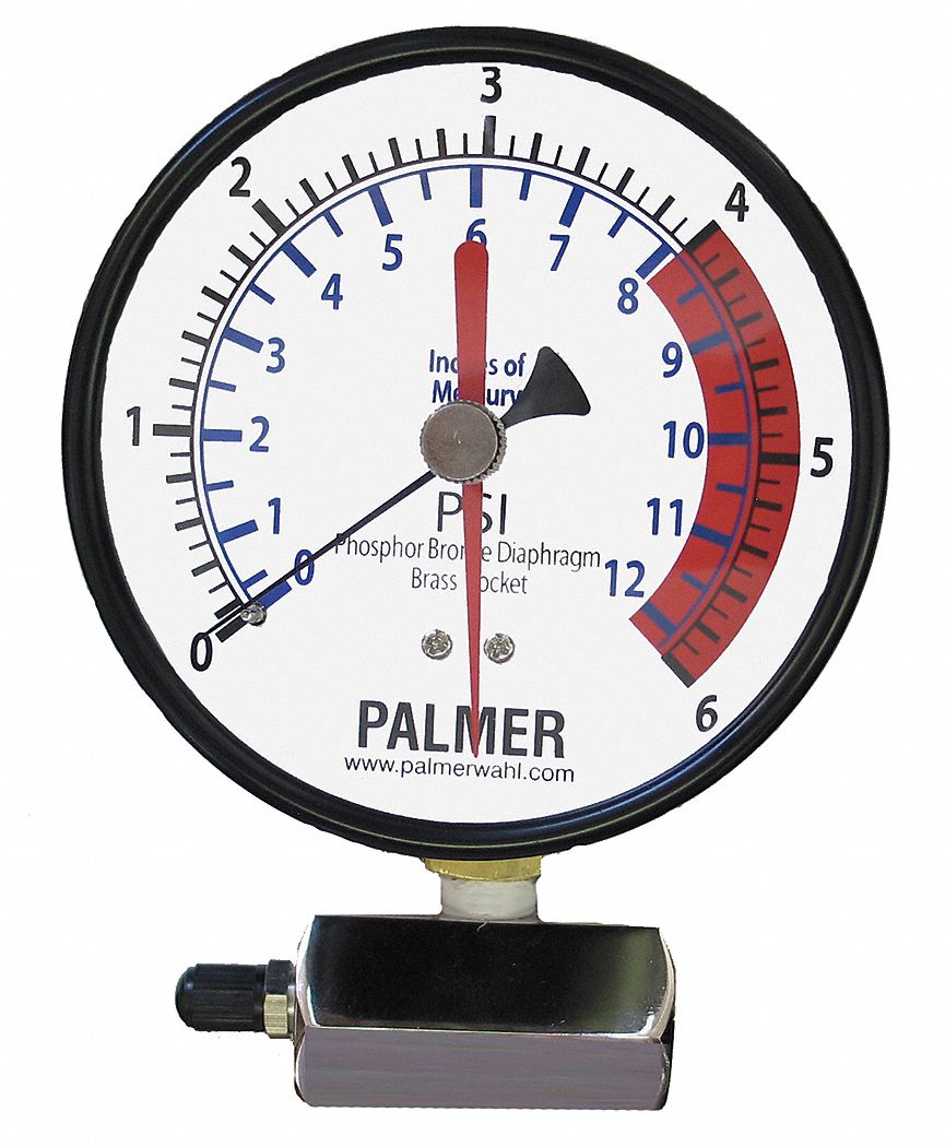 Gas Test Gauge, 6 PSI-12 In Hg