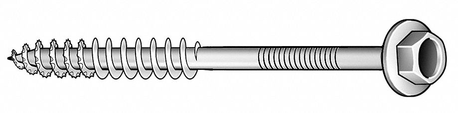 Hex Lag Screw, Zinc, 1/4x6 In L, Pk 4