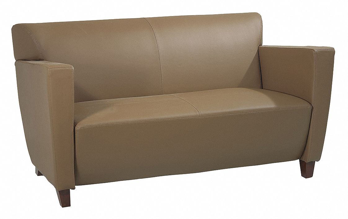 Loveseat, Taupe Leather, Cherry Finish