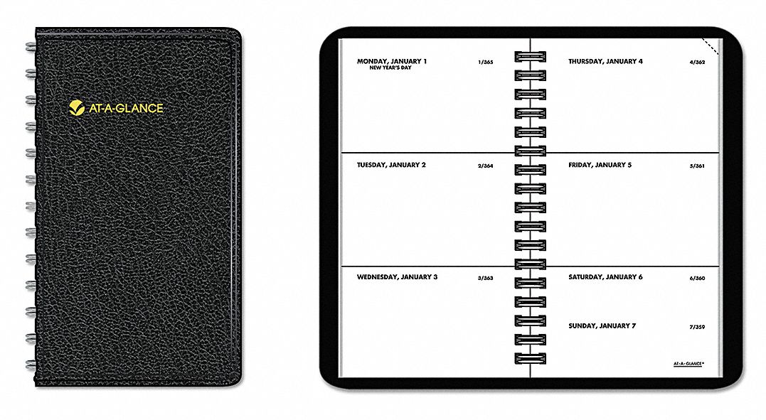 Planner, Weekly, 2-1/2 x 4-1/2in, Black