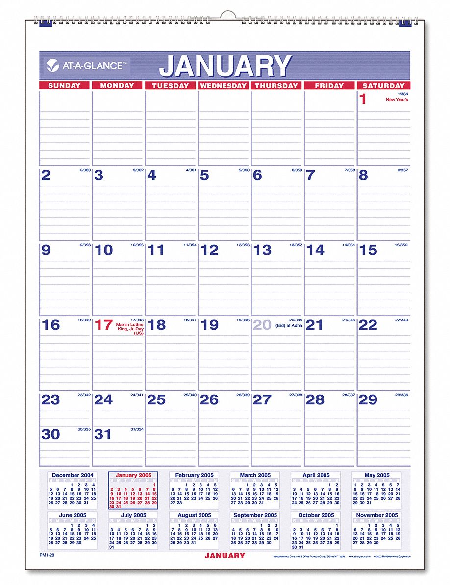 Wall Calendar, Monthly, 8 x 11 In