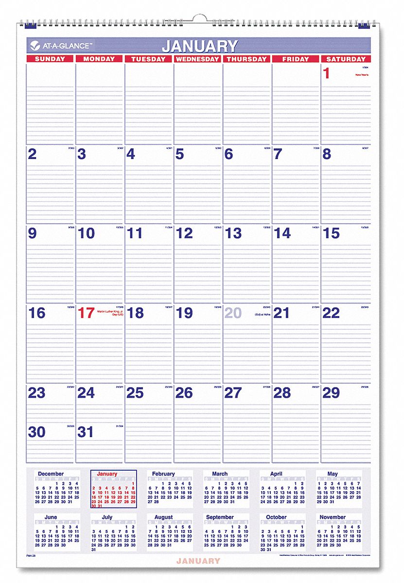 Wall Calendar, Monthly, 20 x 30 In