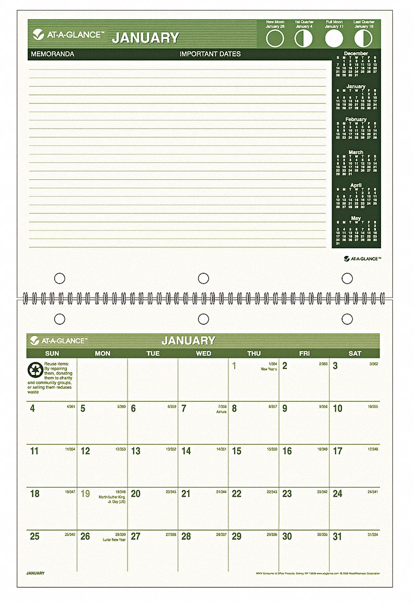 Desk/Wall Calendar, Monthly, 11 x 8-1/2 In