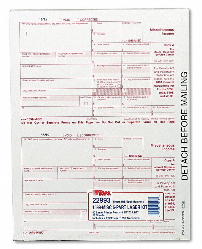 IRS Approved 1099 Form, 8 x 5-1/2, PK25