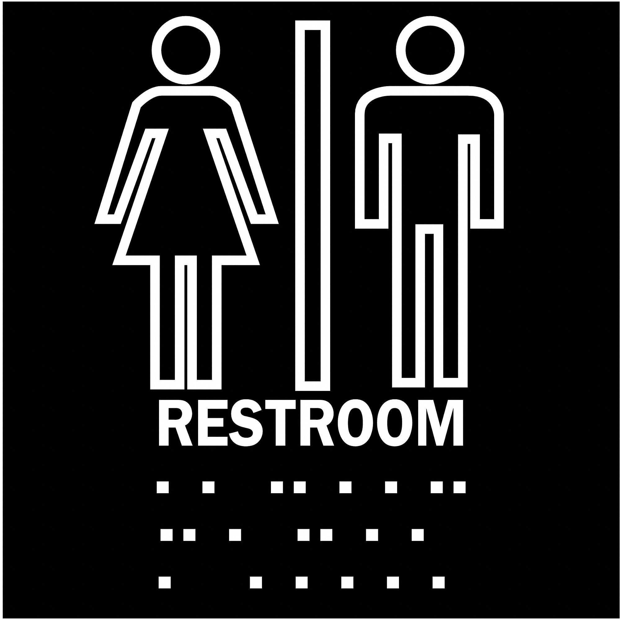Restroom Sign, 8 x 8In, WHT/BK, Restroom