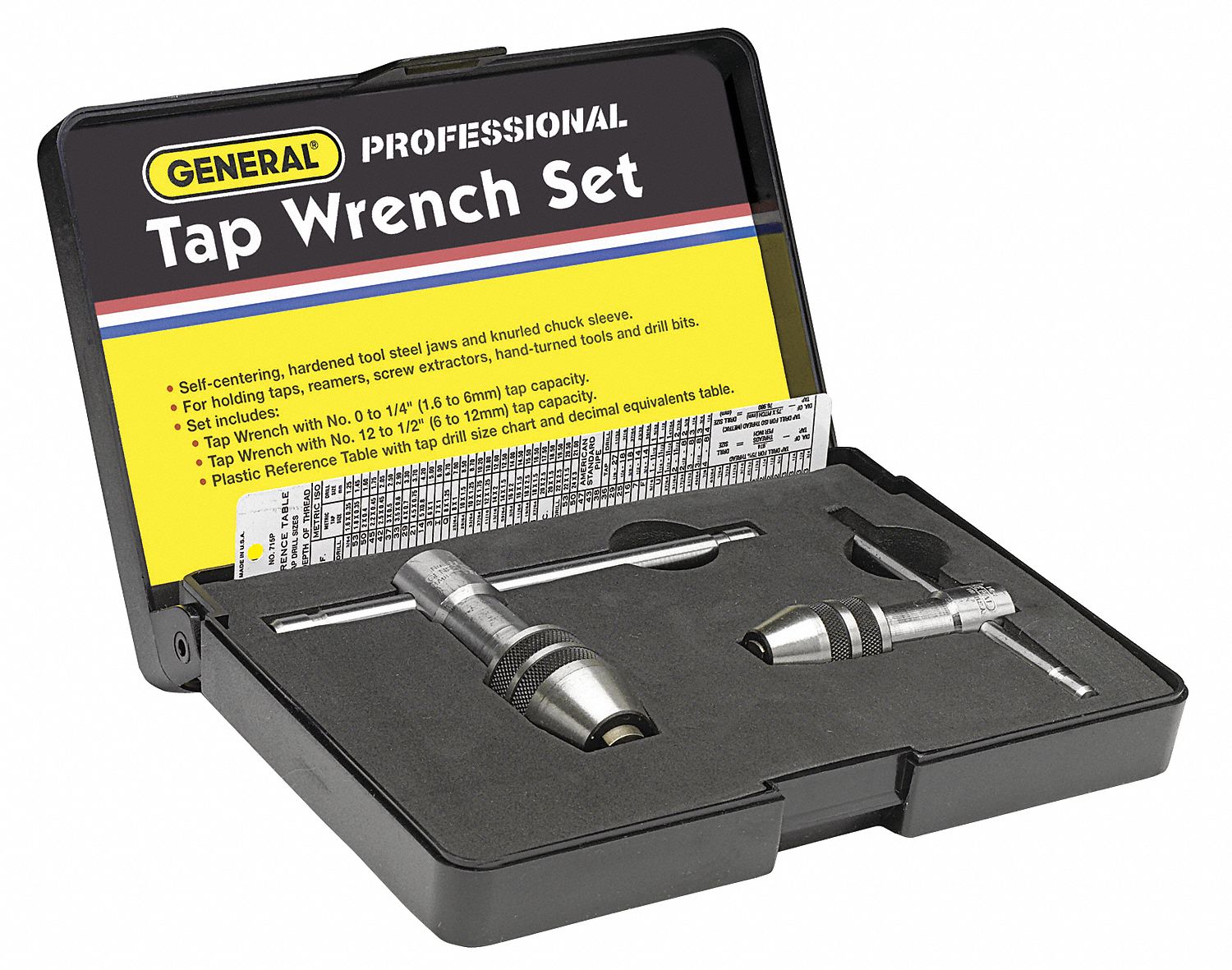 Tap Wrench Set, Steel, 1/4 and 1/2 In, 3 Pc