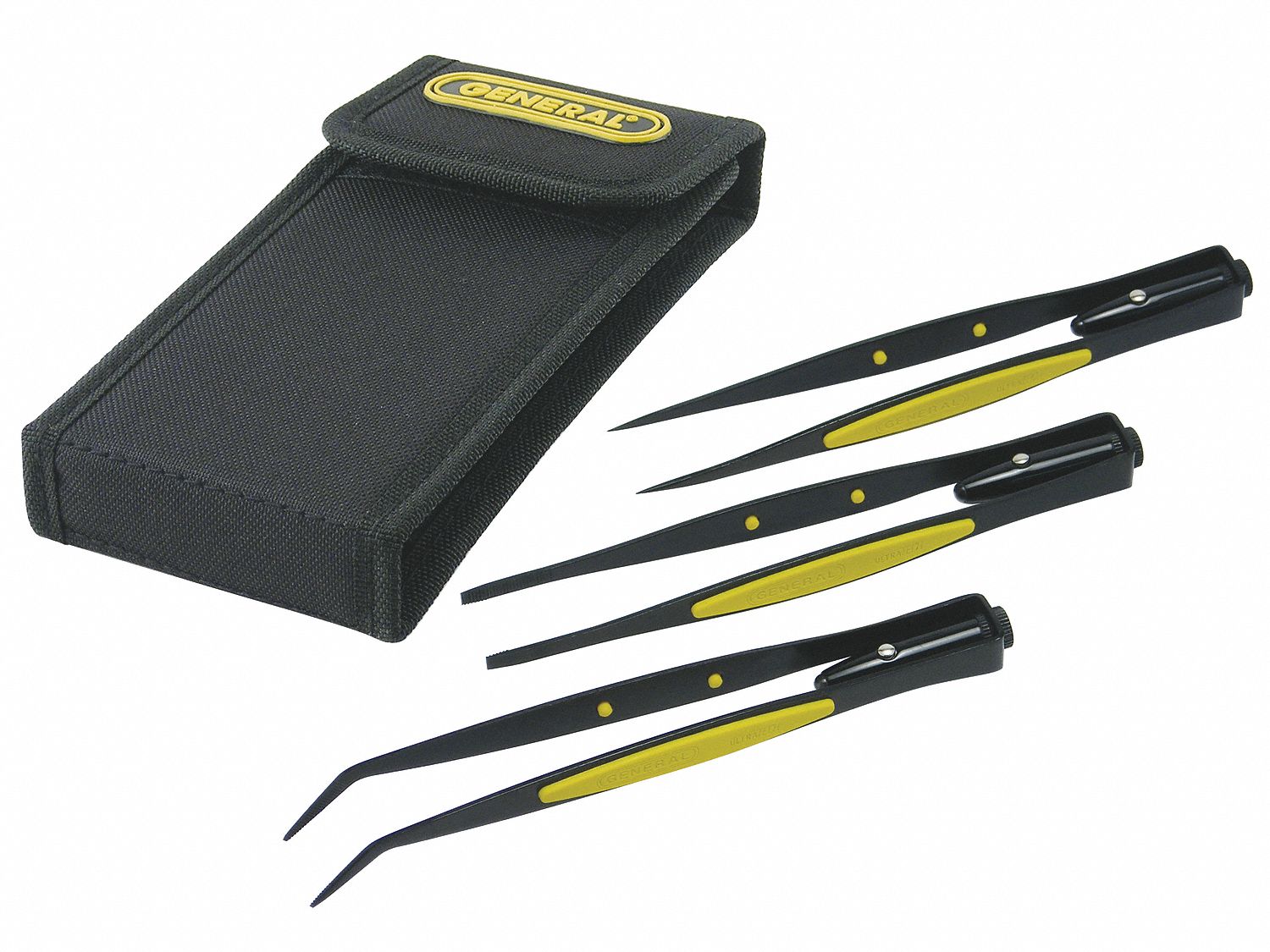 Tweezer Set, LED, Steel, Black, 3 Pcs