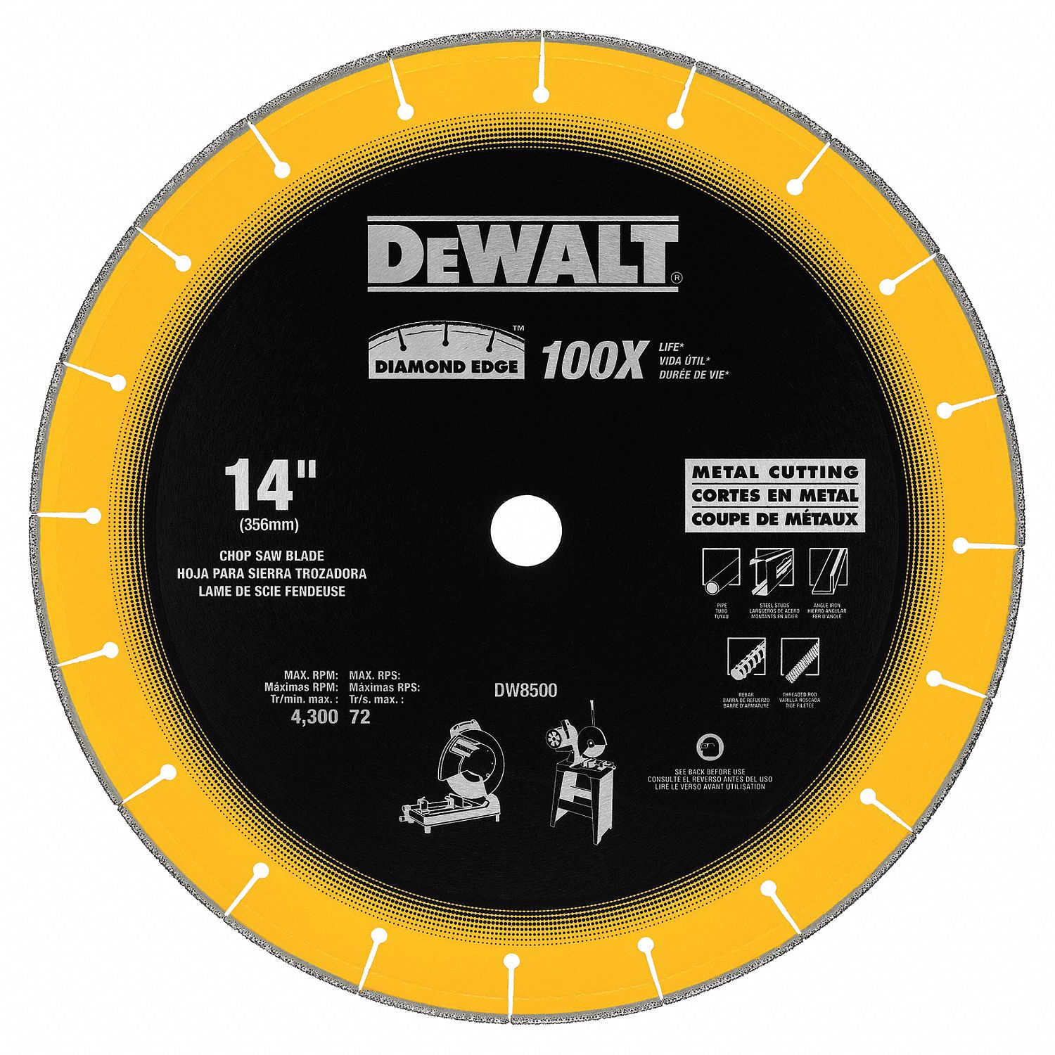 Diamond Saw Blade, 14 In Dia, 4300 RPM