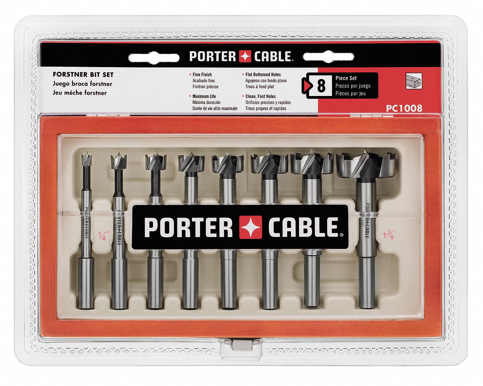 Forstner Drill Bit Set, 1/4 To 1-3/8, 8 Pc