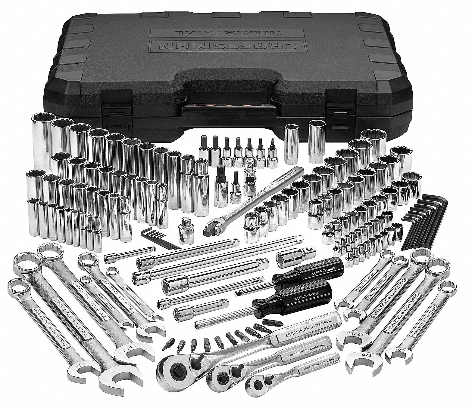Socket Set, 1/4, 3/8, 1/2, SAE, Chrome, 148 Pc