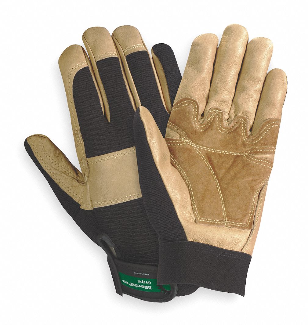 Mechanics Gloves, Tan/Black, XL, PR