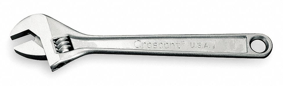 Adjustable Wrench, 12 in., Chrome, Plain