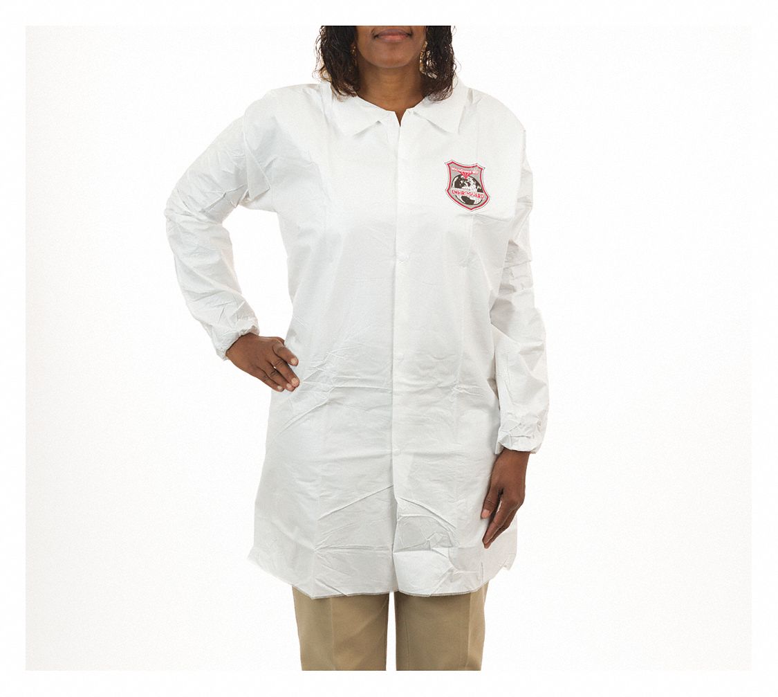 Disp. Lab Coat, L, Microporous, White, PK50