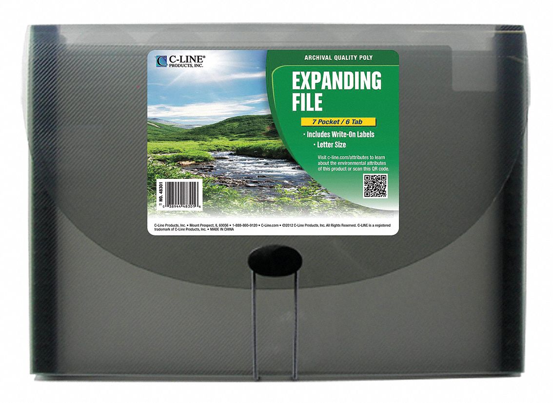 Expanding File, 7 Pocket, Ltr Size, Smoke