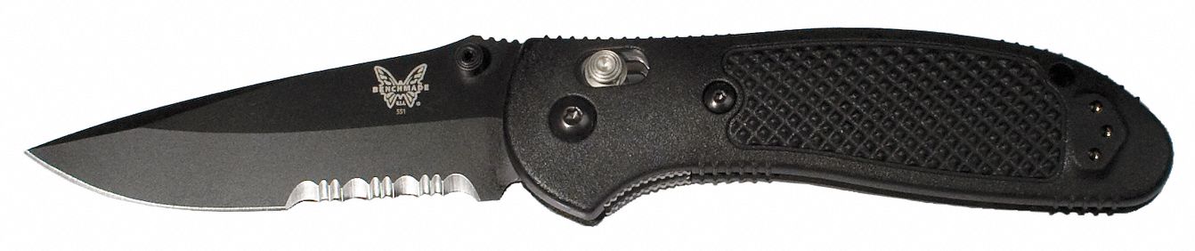 Folding Knife, Drop Point, 3-1/2 In L, Blk