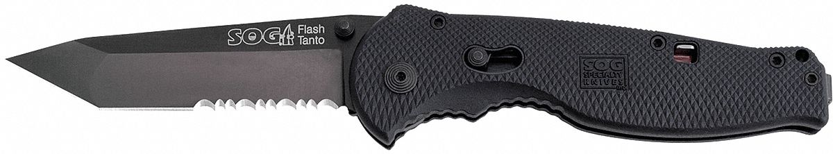 Folding Knife, Tanto, 3-1/2 In L, Black