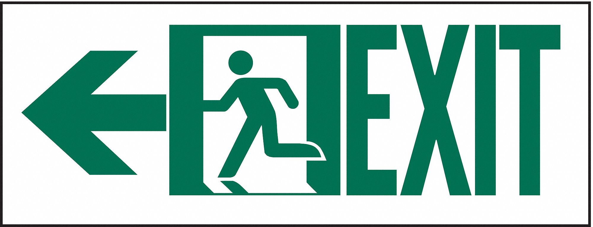 Exit Sign, 5x14In, GRN/WHT, Exit, SURF, PK10