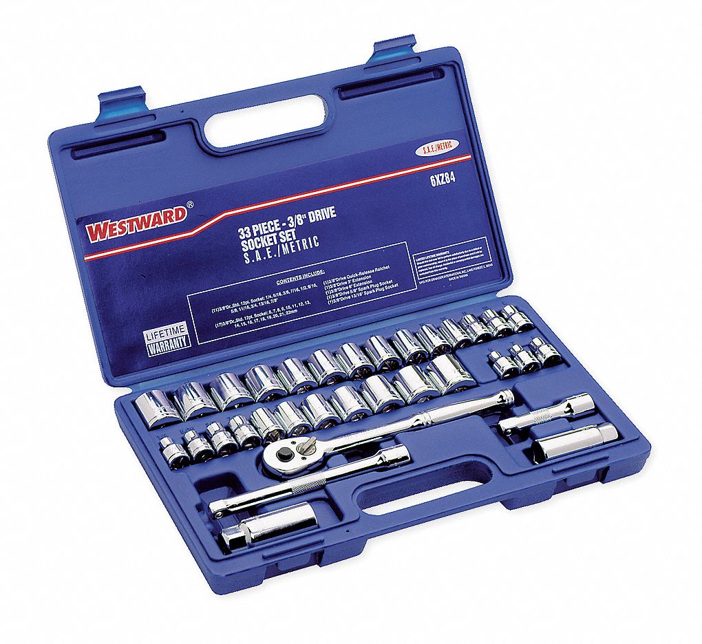 Socket Set, SAE/Metric, 3/8 Dr, 33 Pc